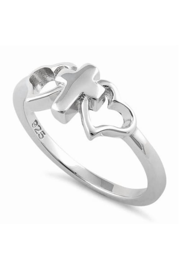 Cross & Heart Baptism Ring 925 Sterling Silver Christian Jewelry Gift for Her_8