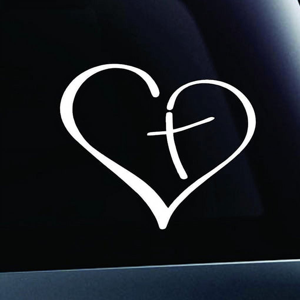 Cross Heart Christian Vinyl Cut Decals With No Background (TWO PACK) | 2-3.5 Inch White Decals | Car Truck Van Wall Laptop Cup