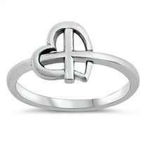 Cross Heart Faith Love Christian Purity Ring 925 Sterling Silver Band Jewelry Female Male Size 10