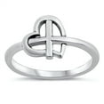 thumbnail image 1 of Cross Heart Faith Love Christian Purity Ring 925 Sterling Silver Band Jewelry Female Male Size 5, 1 of 4