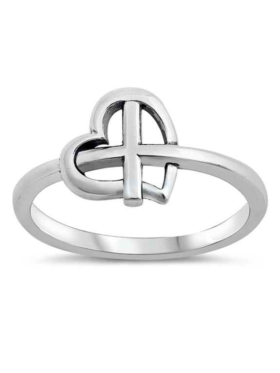 Cross Heart Faith Love Christian Purity Ring 925 Sterling Silver Band Jewelry Female Male Size 6