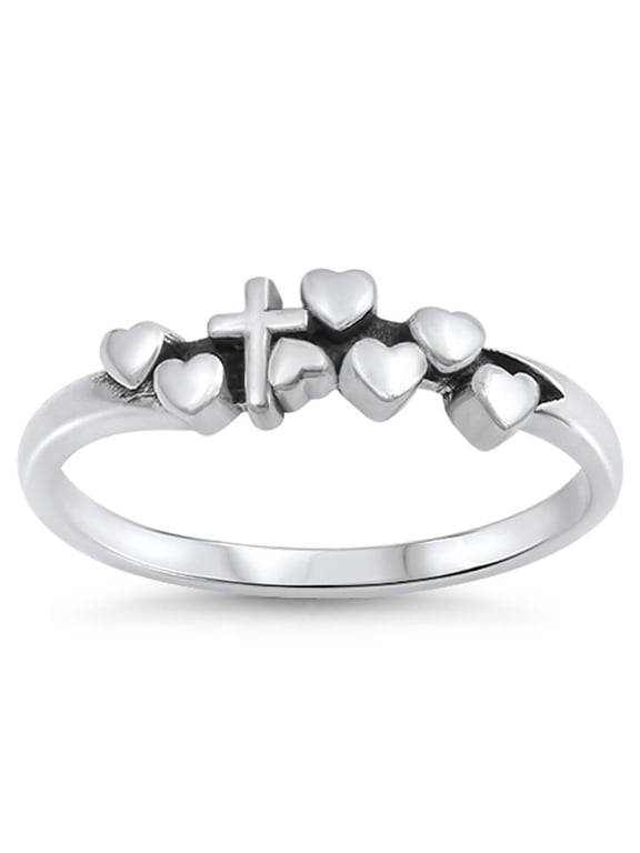 Cross Heart Love Jesus Purity Promise Ring .925 Sterling Silver Band Jewelry Female Male Size 7