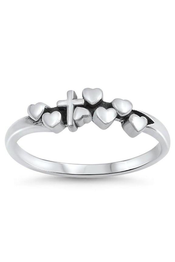 Cross Heart Love Jesus Purity Promise Ring .925 Sterling Silver Band Jewelry Female Male Size 9