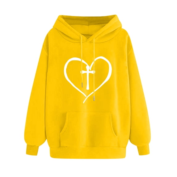 Cross Heart Print Hoodies Women's Fashion Outing Hooded Pullover 2024 Baggy Casual Sweatshirts Long Sleeve Tops Fall