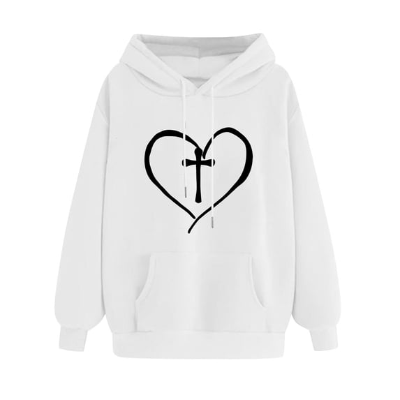 Cross Heart Print Hoodies Women's Fashion Outing Hooded Pullover 2024 Baggy Casual Sweatshirts Long Sleeve Tops Fall