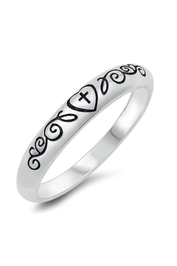 Cross Heart Vine Swirl Purity Love Ring .925 Sterling Silver Band Jewelry Female Male Unisex Size 9