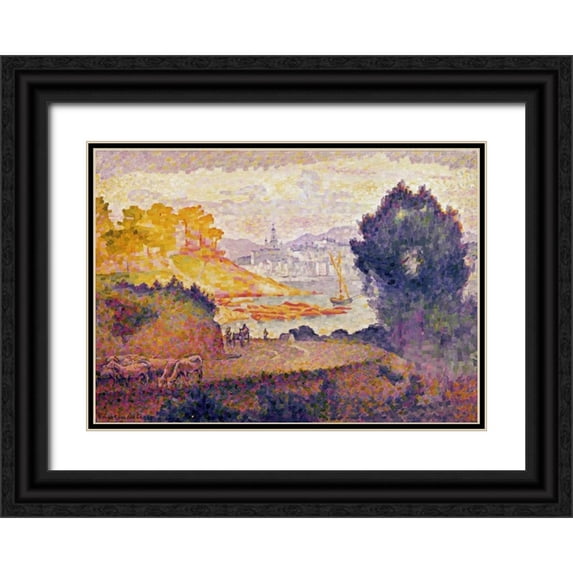 Cross, Henri Edmond 18x14 Black Ornate Wood Framed with Double Matting Museum Art Print Titled - A View of Menton