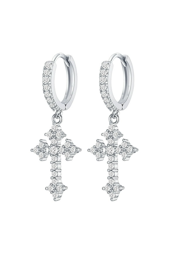 Cross Hoop Dangle Earrings for Men, Hypoallergenic Cubic Zirconia Cartilage Cross Huggie Dangle Drop Earrings Jewelry Gifts