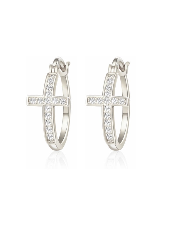 Cross Hoop Earrings for Women Cubic Zirconia Ginger Lyne Collection