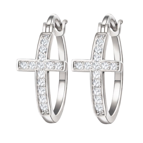 Cross Hoop Earrings for Women Cubic Zirconia Ginger Lyne Collection - Silver Tone-30mm