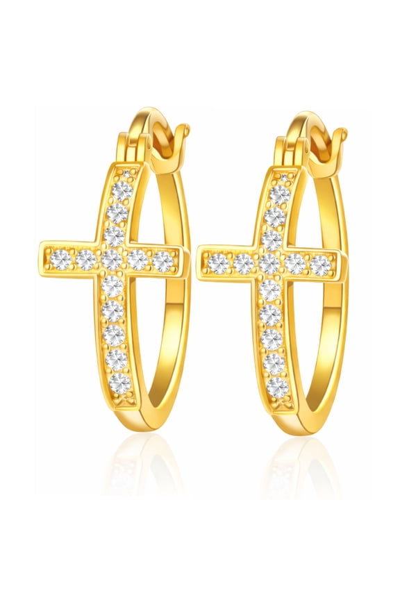 Cross Hoop Earrings for Women Cubic Zirconia Ginger Lyne Collection