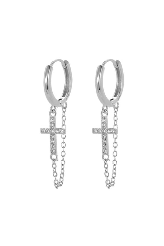 Cross Hoop Earrings for Women/Men Dangle Chain Cross Earrings with Cubic Zirconia Religious Christian Jewelry