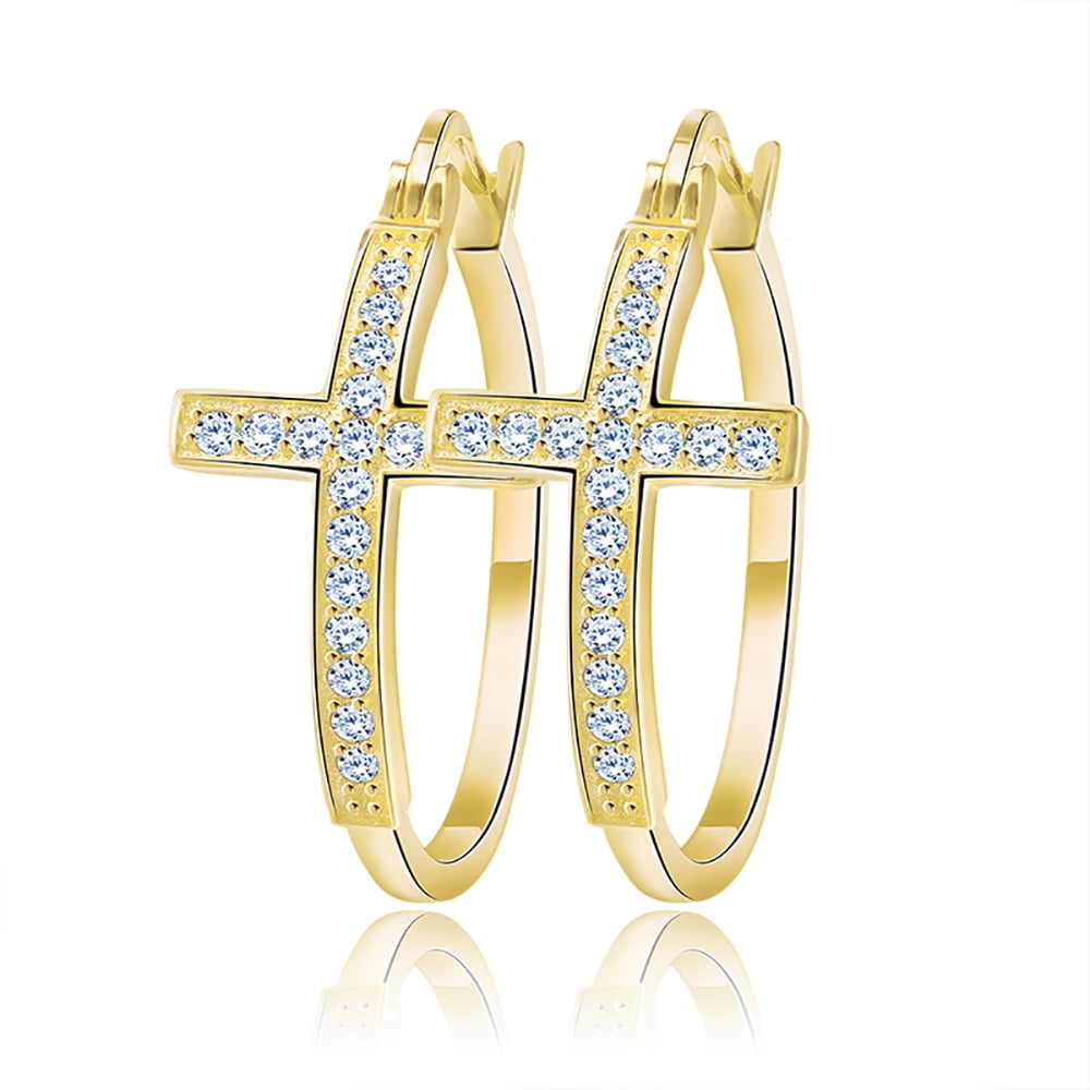 Cross Hoop Earrings for Women Religious Jesus Cubic Zirconia