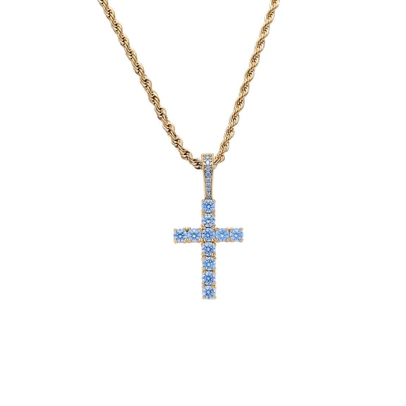 Cross Iced Out Pendant Necklace For Men Hip Hop Delicate 14K Yellow Gold Cuban Rope Rapper Homme Chain on Neck Accessories