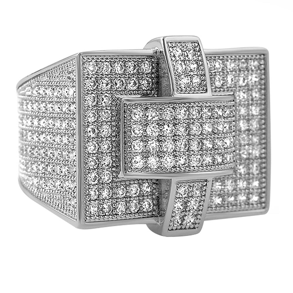 Men's Iced Out Baguette Cross Ring - 14k Silver Plated CZ Ring, Sizes 6-10, For Hip Hop Style, Wedding, Promise, Or Engagement