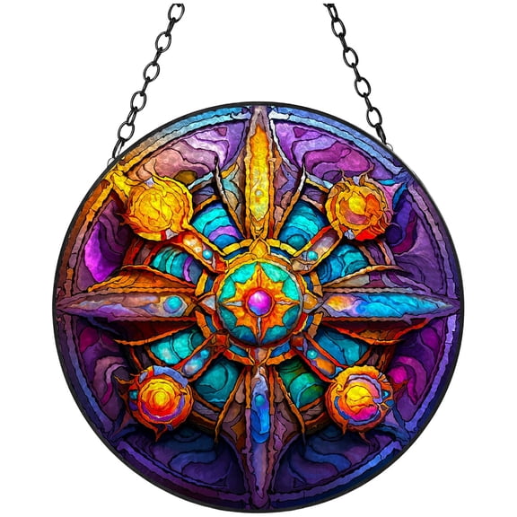 Cross Icon Stained Glass Suncatcher Window Hangings Colored Handmade Glass Suncatcher Crafts Kits for Indoor Garden Christmas Decoration 16x16cm(6)