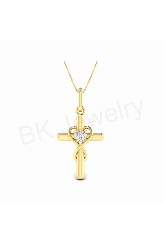 Cross Infinity Heart Shape Pendat Necklace 14K Yellow Gold Over Sterling Silver Anniversary Birthday Baptism Christian Gifts for Women Wife Her
