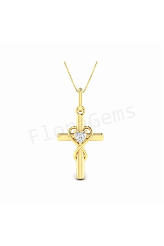 Cross Infinity Heart Shape Pendat Necklace 14K Yellow Gold Over Sterling Silver Anniversary Birthday Baptism Christian Gifts for Women Wife Her
