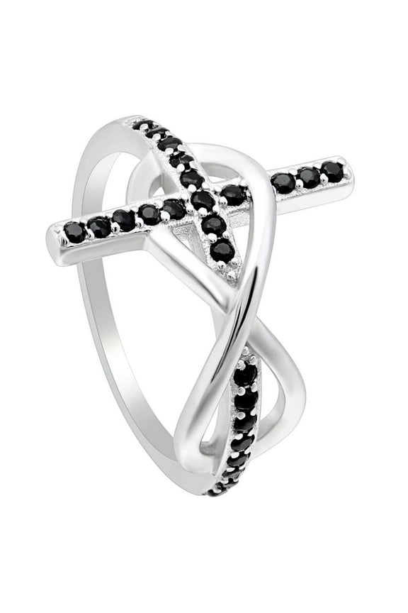 Cross Infinity Religion Ring Sterling Silver Black Cz Women Ginger Lyne Collection (9)