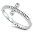 thumbnail image 1 of Cross Inlay White Cubic Zirconia Love Ring .925 Sterling Silver Band Jewelry Female Male Size 3, 1 of 4