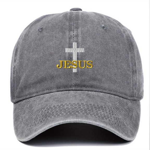 Cross JESUS Embroidered Cotton Baseball Cap Unisex Vintage Washed Soft Stretchy Breathable Dad Hat Faith Over Fear Religious Streetwear Casual Gift