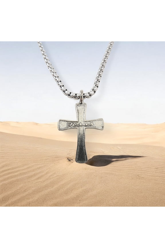 Cross Jesus Antique Silver Finish Heavy Chain Necklace