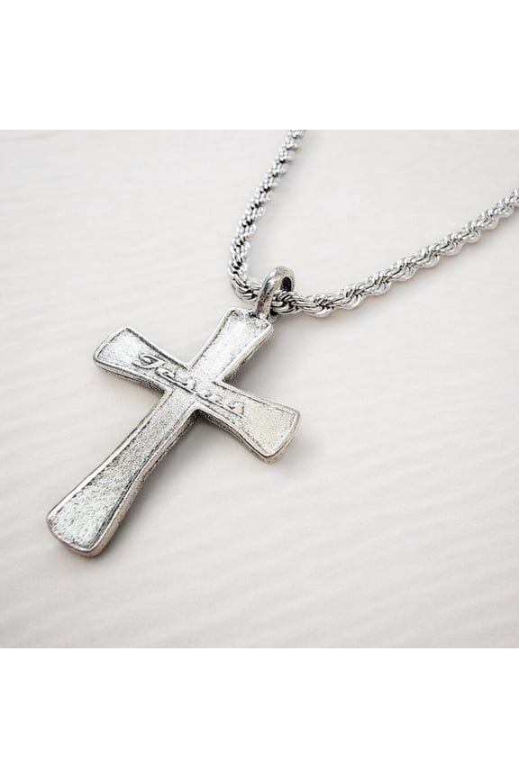 Cross Jesus Antique Silver Finish Rope Chain Necklace