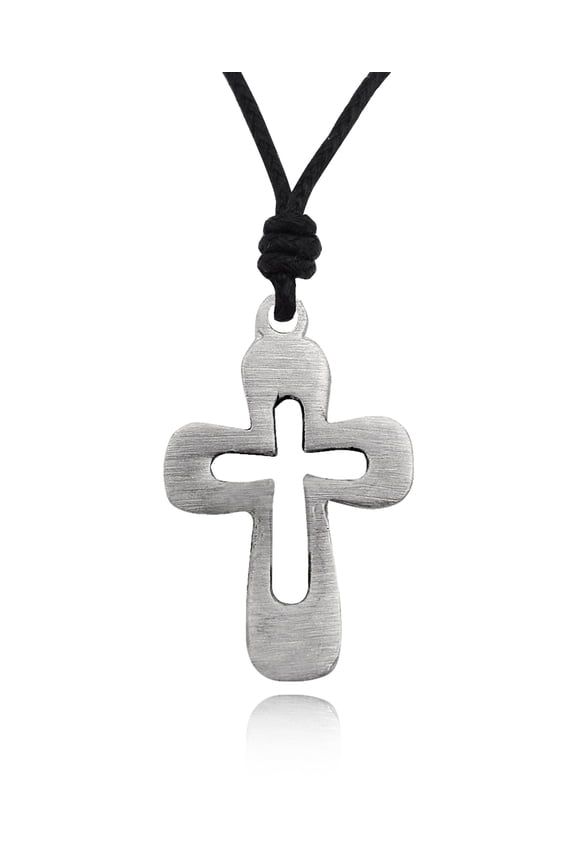 Cross Jesus Christian Silver Pewter Charm Necklace Pendant Jewelry With Cotton Cord