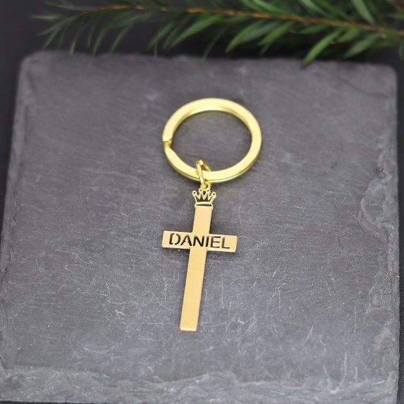 Cross Jesus Pendant Keyring Stainless Steel Religious Faith Custom Name Key Chain Christian Crucifix Amulet Jewelry