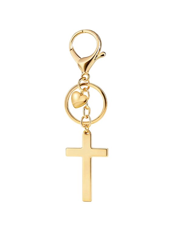 Bag Charm Cross Jesus Key Ring Keychain, Gold, 1
