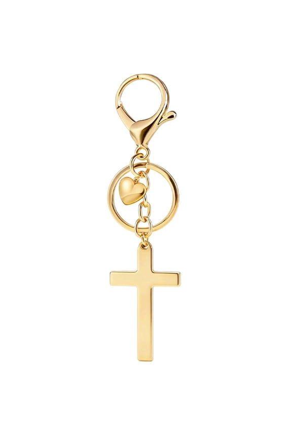 Bag Charm Cross Jesus Key Ring Keychain, Gold, 1