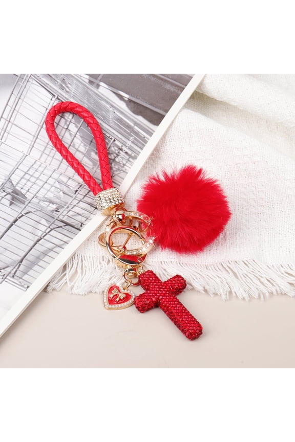 Cross Keychain, Glitter Cross Keys Ring Rhinestones Fashionable Bling Crystal Key Chain for Bag Key Phone Car Accessories