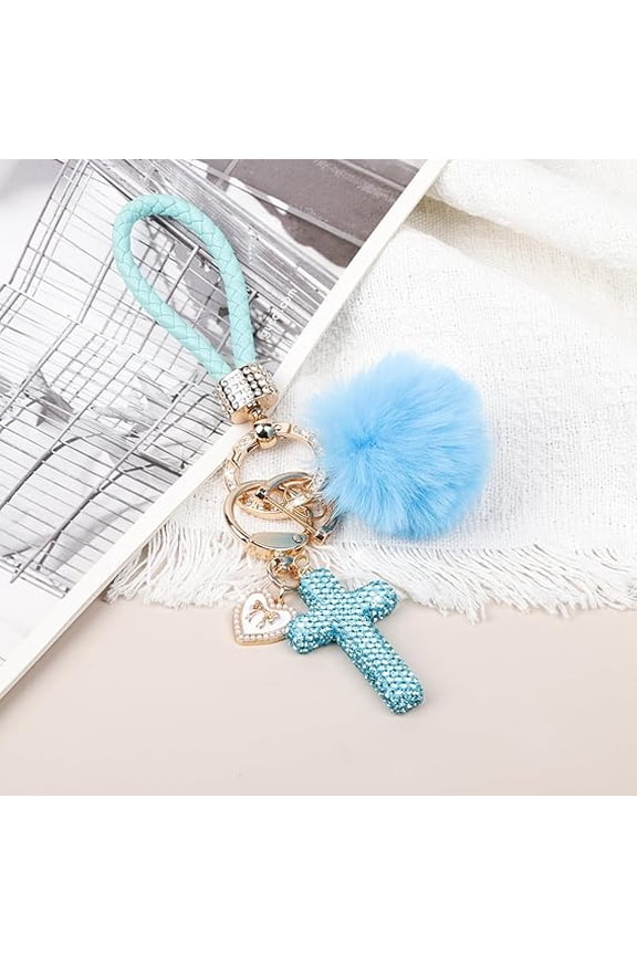Cross Keychain, Glitter Cross Keys Ring Rhinestones Fashionable Bling Crystal Key Chain for Bag Key Phone Car Accessories