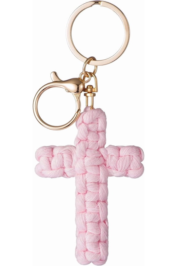 Cross Keychain, Jesus Key Chain Christian Car Accessories, Handmade Soft Cotton Cross Keychain Boho Decor for Women Men, Faith-Inspired Gift for Baptism Confirmation