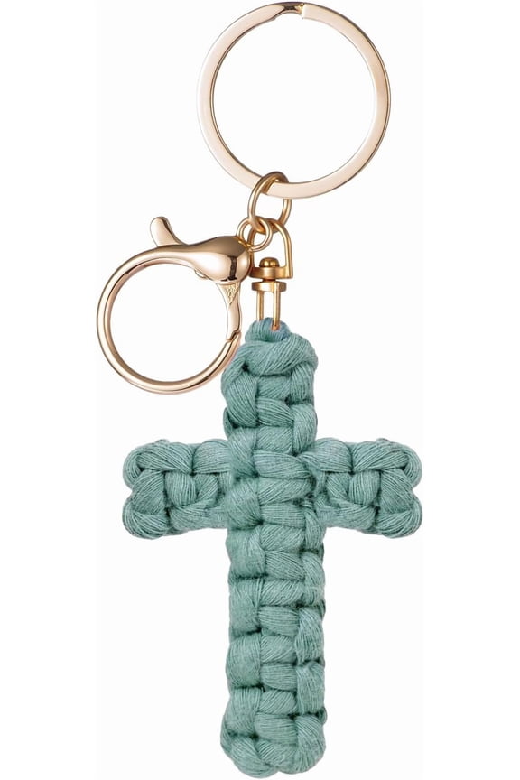 Cross Keychain, Jesus Key Chain Christian Car Accessories, Handmade Soft Cotton Cross Keychain Boho Decor for Women Men, Faith-Inspired Gift for Baptism Confirmation