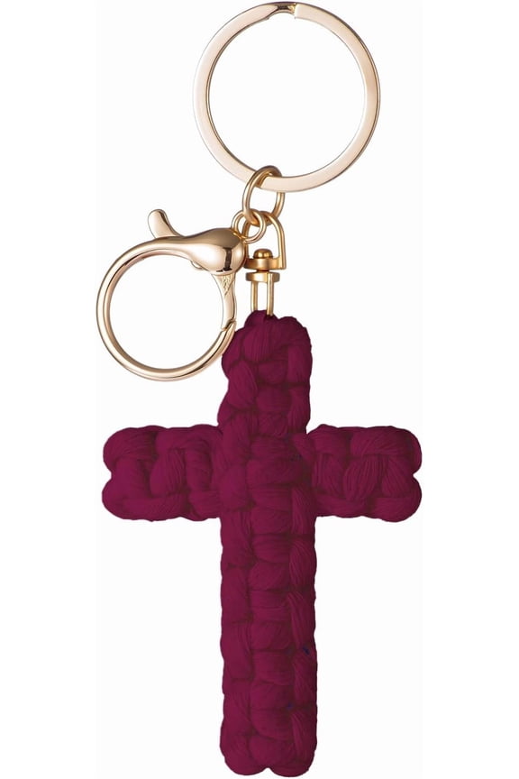 Cross Keychain, Jesus Key Chain Christian Car Accessories, Handmade Soft Cotton Cross Keychain Boho Decor for Women Men, Faith-Inspired Gift for Baptism Confirmation