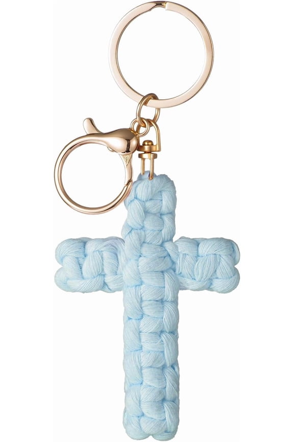 Cross Keychain, Jesus Key Chain Christian Car Accessories, Handmade Soft Cotton Cross Keychain Boho Decor for Women Men, Faith-Inspired Gift for Baptism Confirmation
