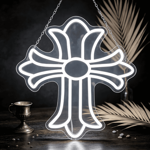 Cross LED Neon Sign, Clear Transparent Acrylic Backboard Neon Light, USB Powered Decorative Wall & Table Neon Lamp for Bedroom, Chapel, Home Decor, 13.4" x 13.8"