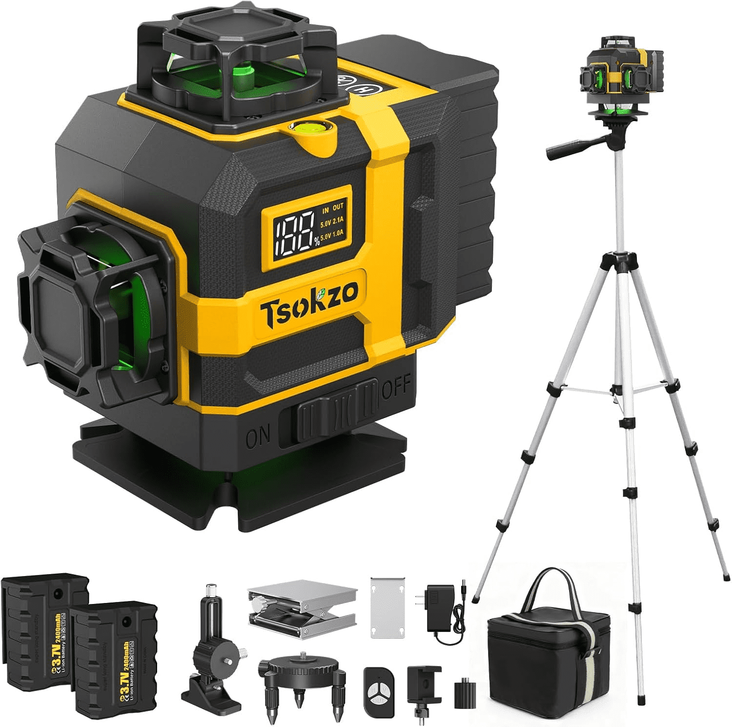 Cross Laser Level with Tripod - 16 Lines Green Line Laser with Tripod, 4D Laser line Level, 4x360° Self Leveling Laser for Tile, Picture Hanging, Home Renovation, Indoor Project, 2 Batteries Included