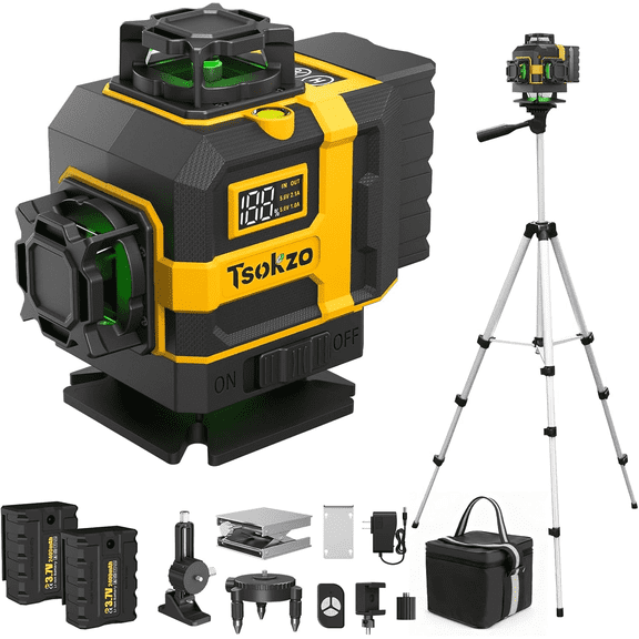 Cross Laser Level with Tripod - 16 Lines Green Line Laser with Tripod, 4D Laser line Level, 4x360 Self Leveling Laser for Tile, Picture Hanging, Home Renovation, Indoor Project, 2 Batteries Included