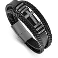 thumbnail image 1 of Cross Leather Bracelet for Men Women 316L Stainless Steel Christ Jesus Crucifix Handmade Bracelet, 1 of 6