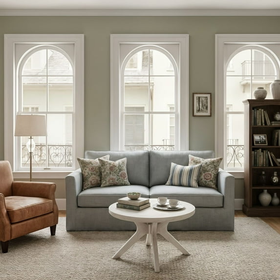 Cross Leg Round Coffee Table (30in x 30in / 760mm x 760mm), White Sand Wirebrush