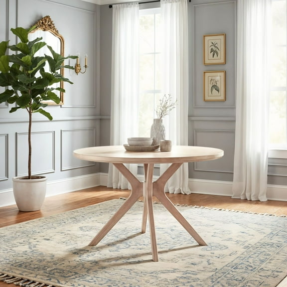 Cross Leg Round Dining Table (47in x 47in / 1194mm x 1194mm), White Sand Wirebrush