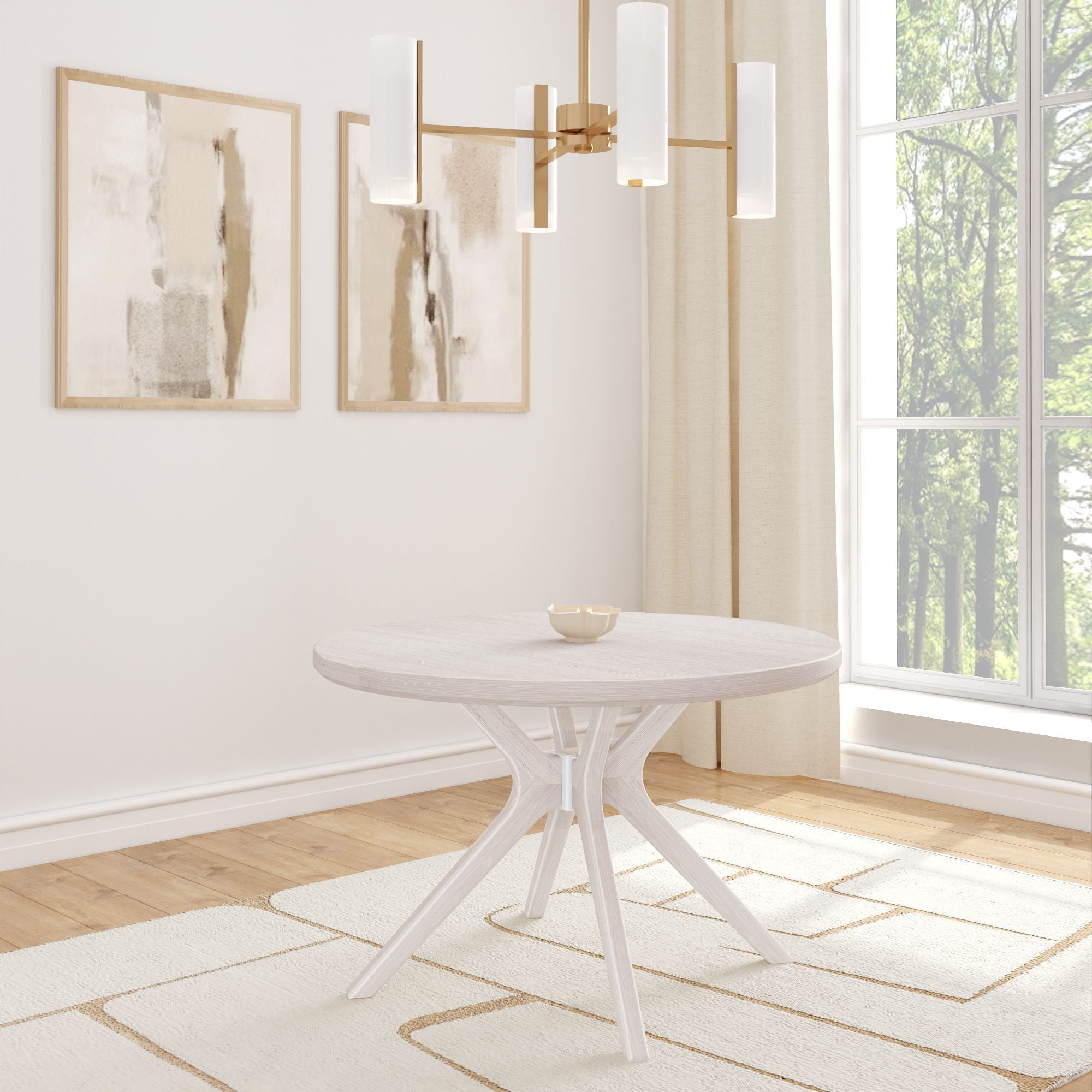 Verso 47'' White Sand Wirebrush Round Solid Wood Dining Table