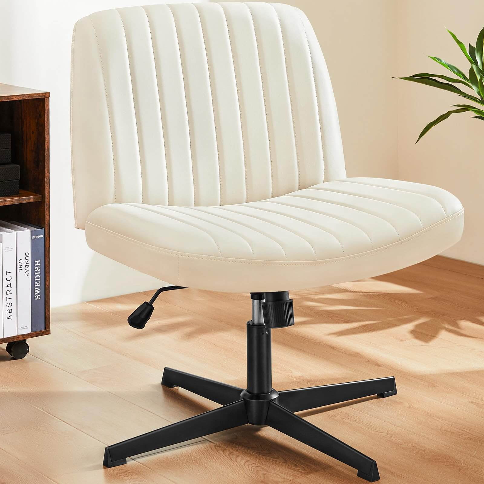 Cross-Legged Armless Swivel Chair without Wheels for Home Office