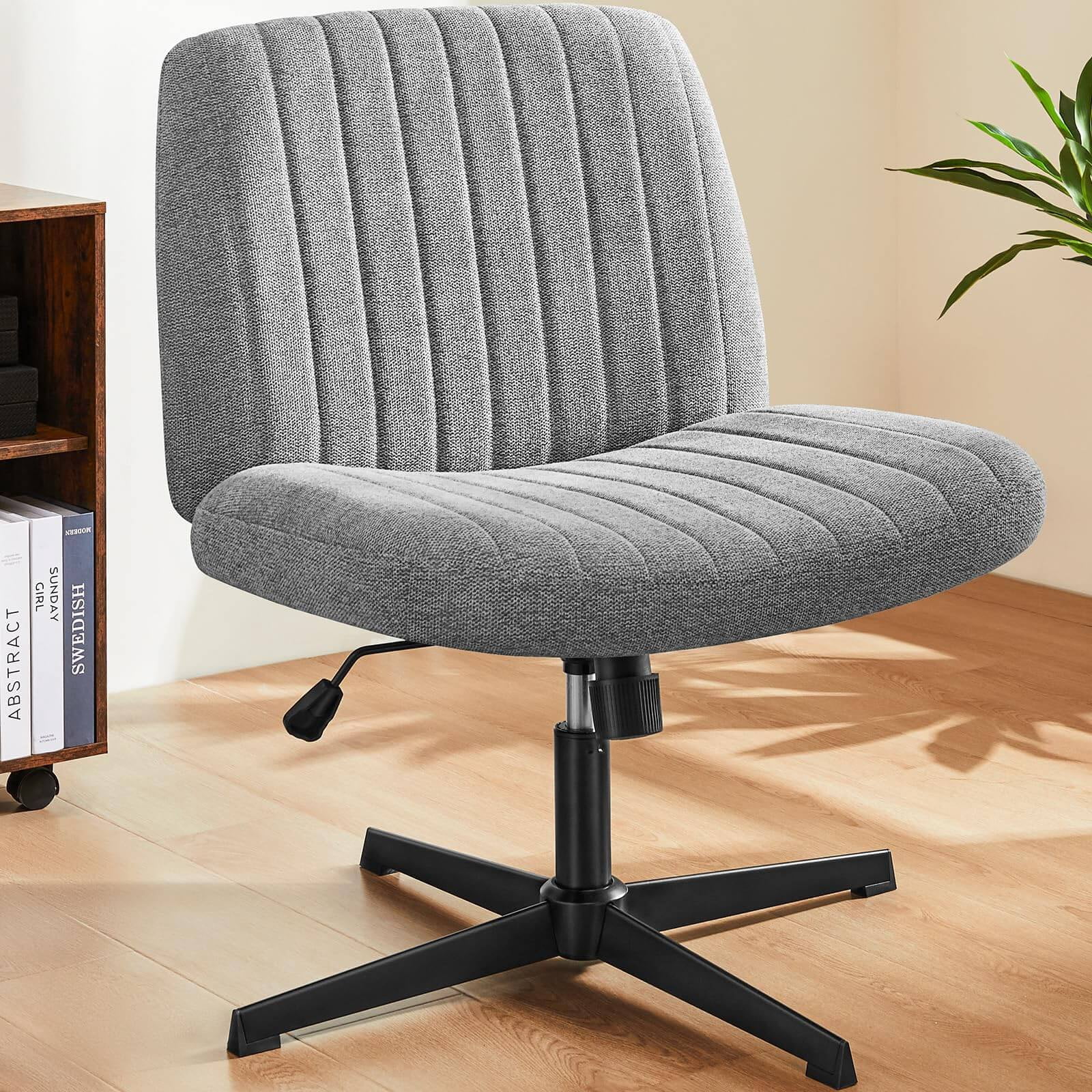 Cross-Legged Armless Swivel Chair without Wheels for Home Office