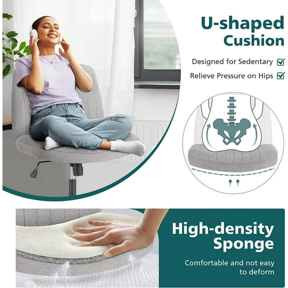 Cross Legged Armless Wide Adjustable Swivel Padded Home Office Desk Chair, Grey
