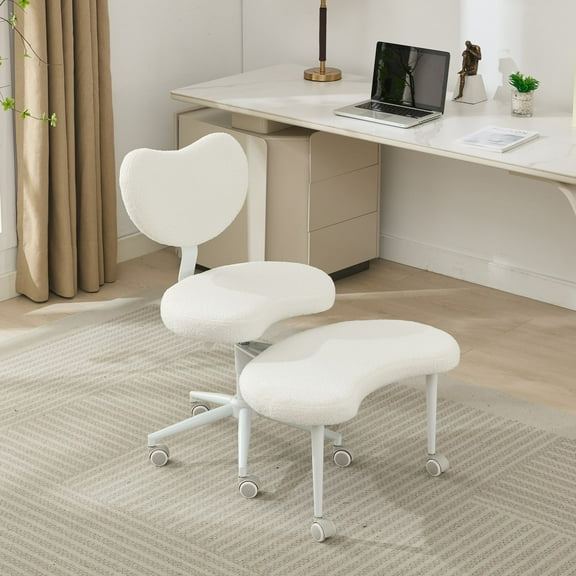 Cross-Legged Chair with Wheels, Adjustable Stool with Lumbar Support, Flexible Seating for Meditation and Desk Use, Ivory