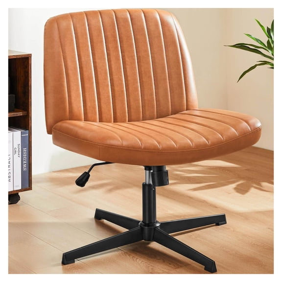 Cross Legged Office Chair, 26 Wide Swivel Rocking Desk Chair, Armless Fabric Task Chair for Home Office, Living Room, Vanity - Adjustable Height