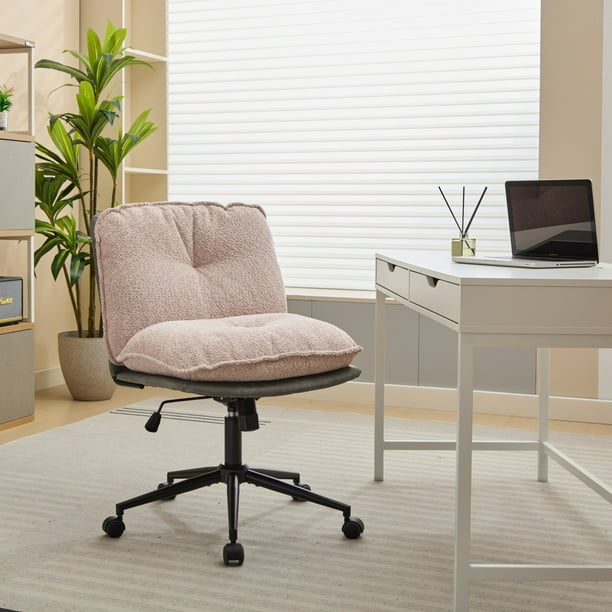 Cross Legged Office Chair Armless Office Desk Chair with 5 Star Wheels Adjustable Height Computer Chair with 360 Swivel Oversize Task Chair Vanity